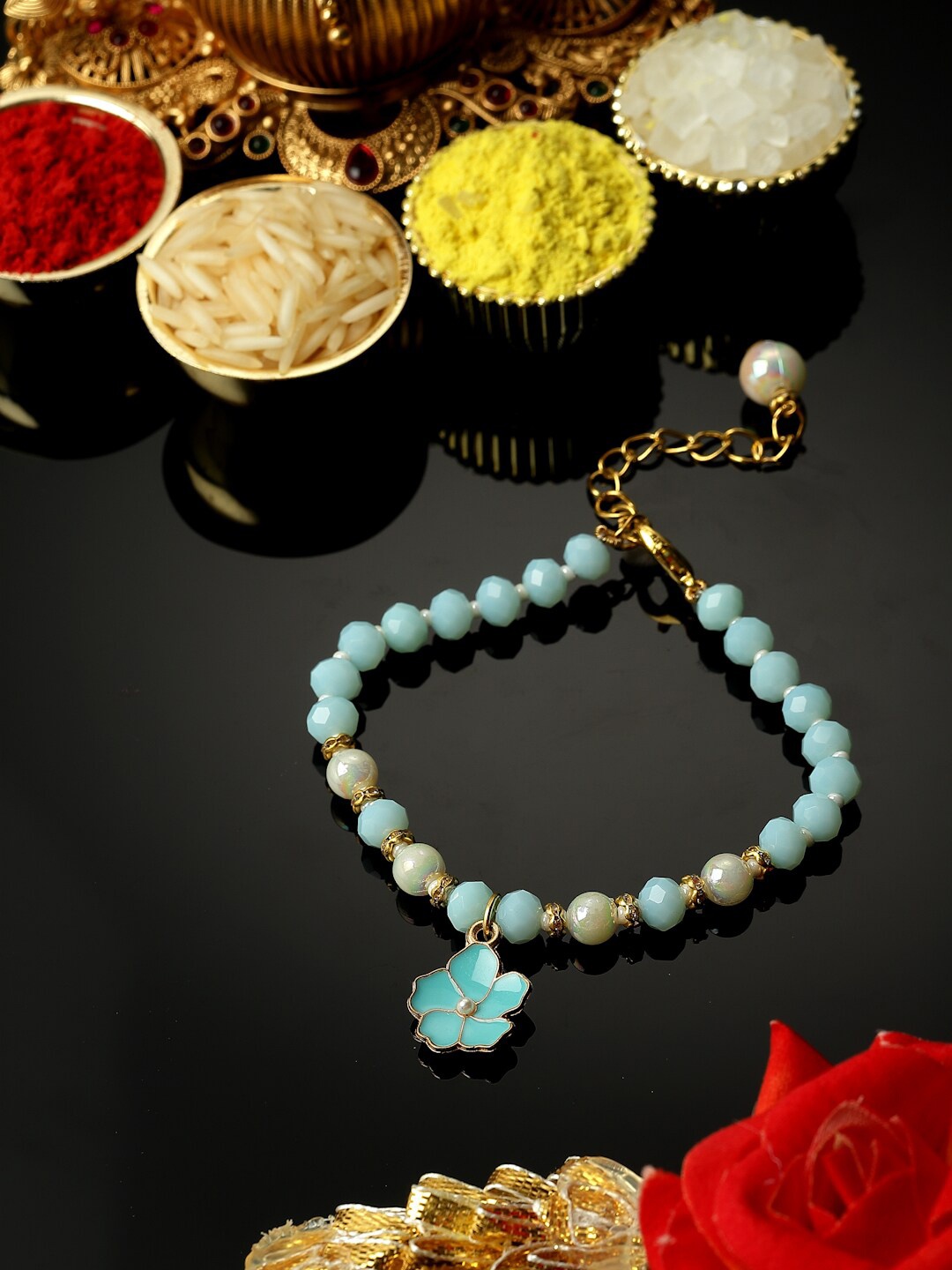 

ZENEME Gold-Toned Rakhi Gift Set, Blue