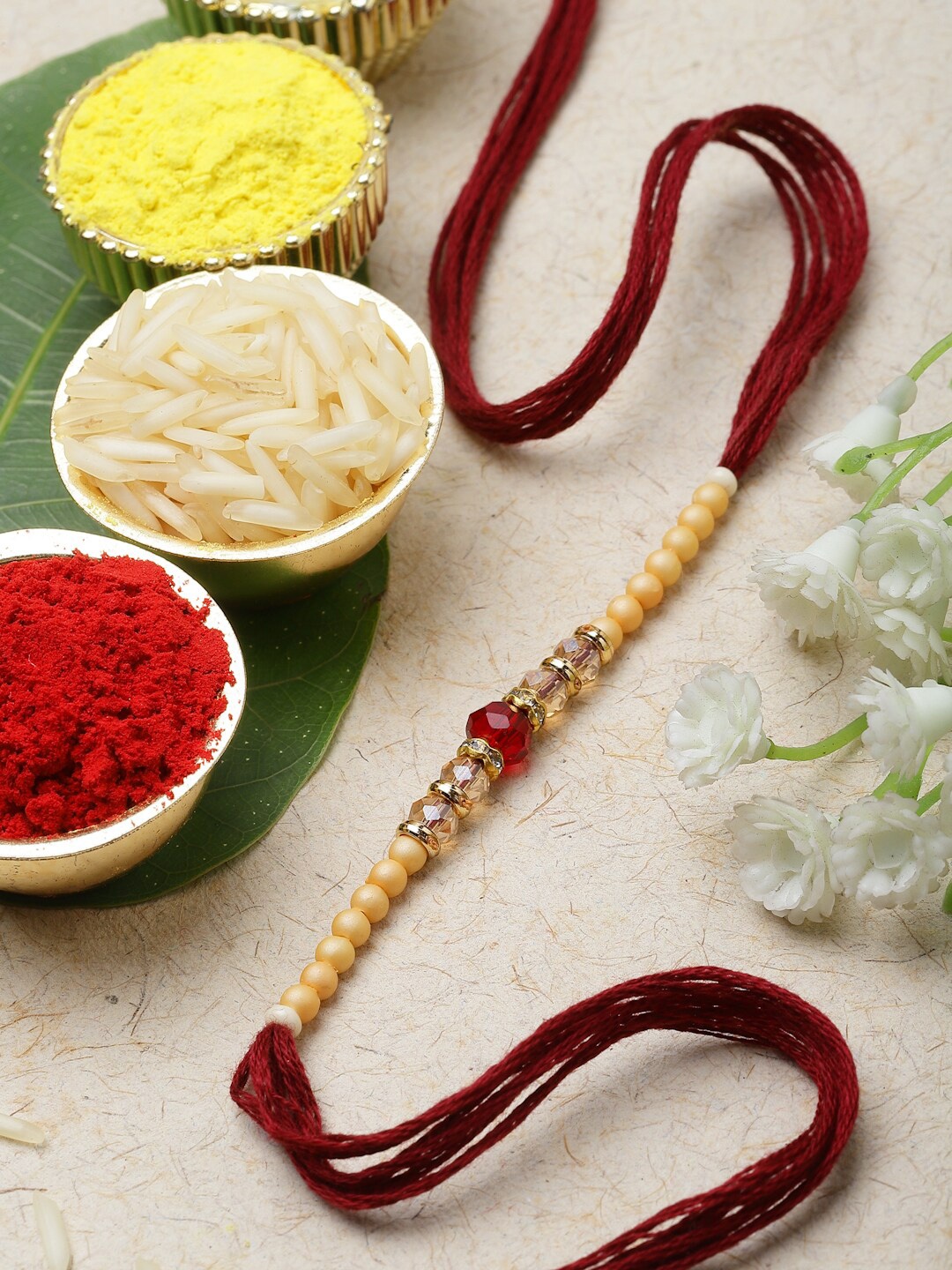 

ZENEME Men Beads Thread Rakhi, Cream