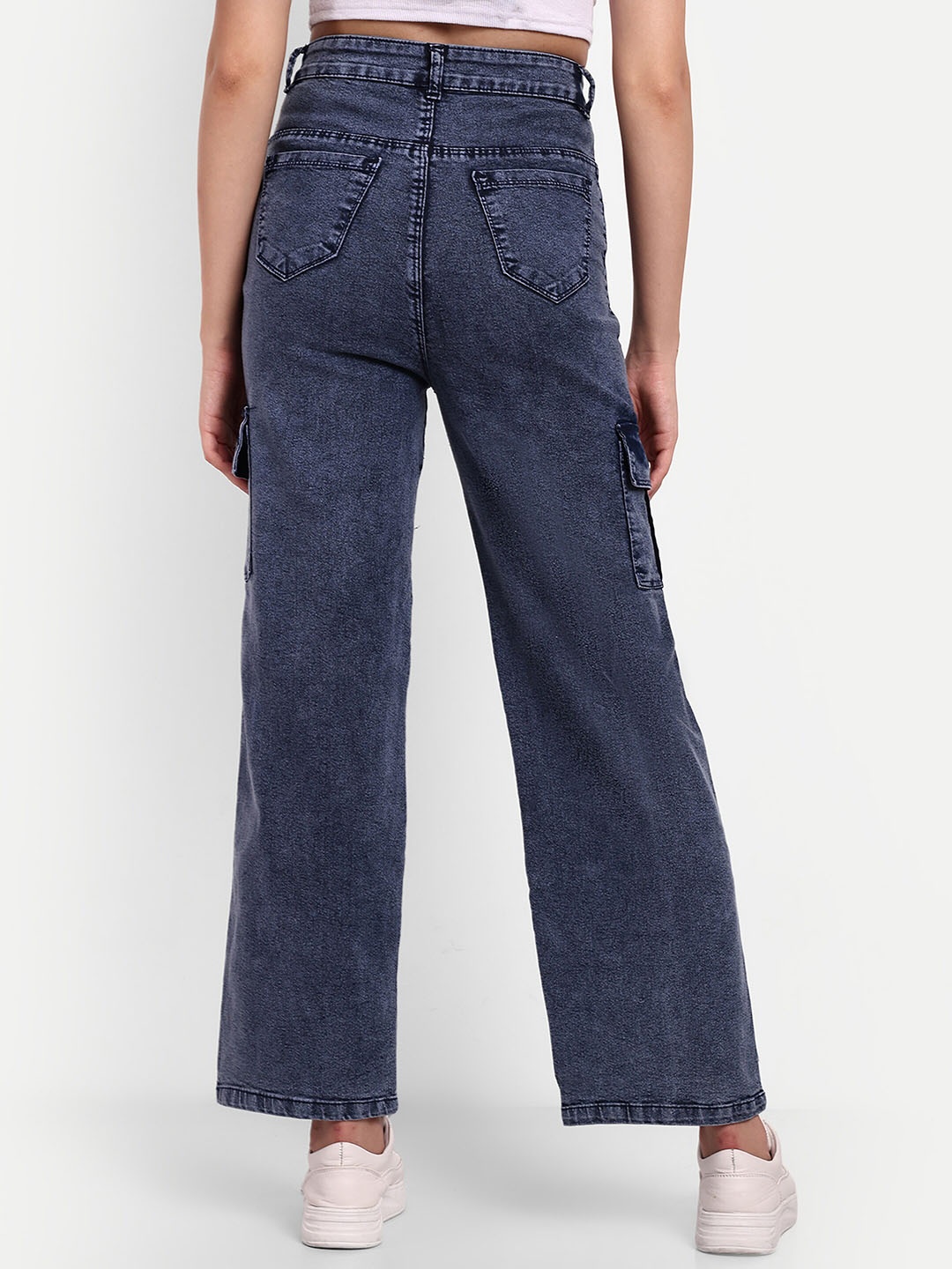 

Next One Women Smart Wide Leg High-Rise Light Fade Stretchable Jeans, Navy blue