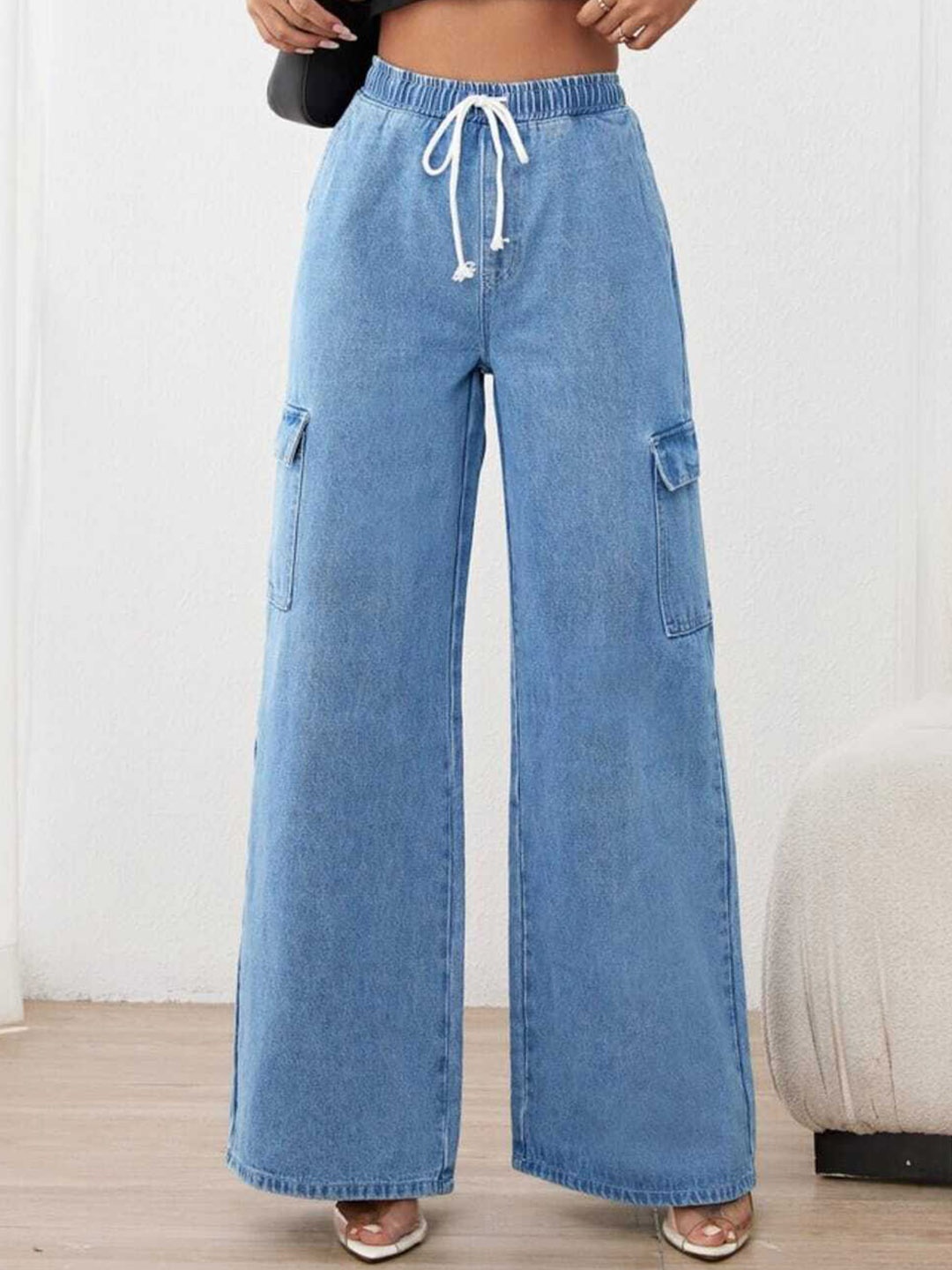 

Next One Women Smart Wide Leg High-Rise Light Fade Stretchable Jeans, Blue