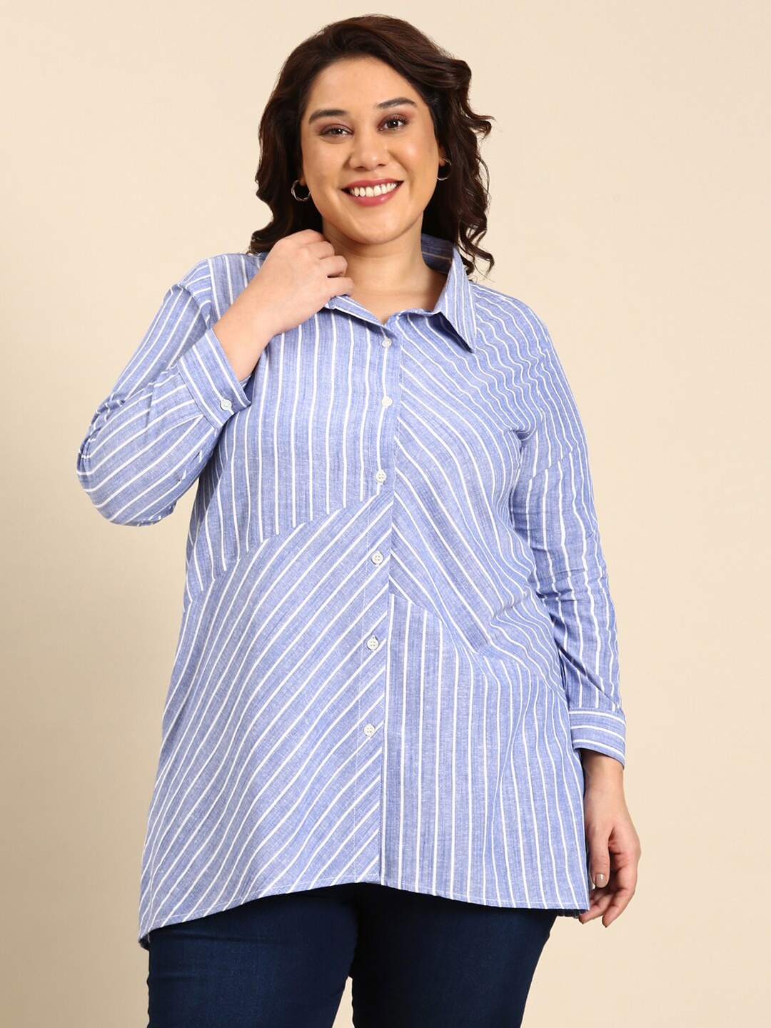 

The Pink Moon Opaque Striped Semiformal Shirt, Blue