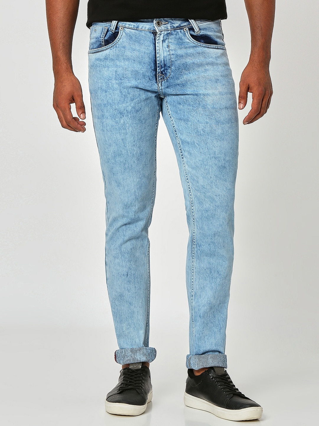 Mufti Men Slim Fit Heavy Fade Stretchable Jeans, Blue