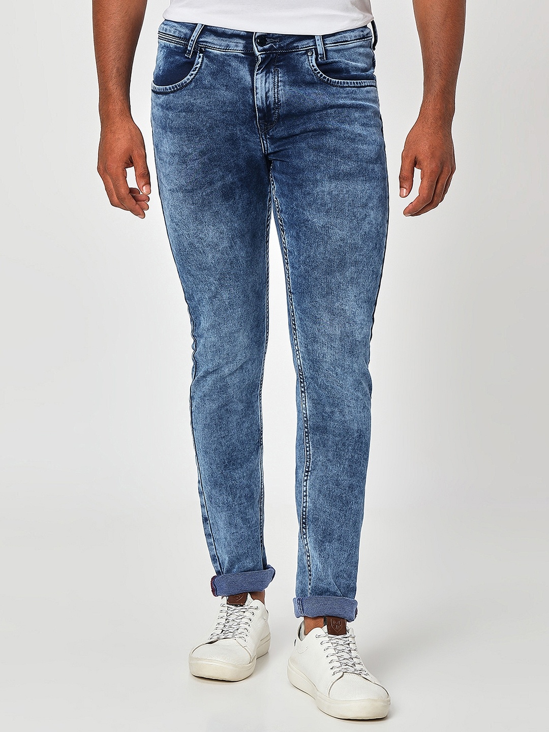 Mufti Men Skinny Fit Heavy Fade Stretchable Jeans, Blue