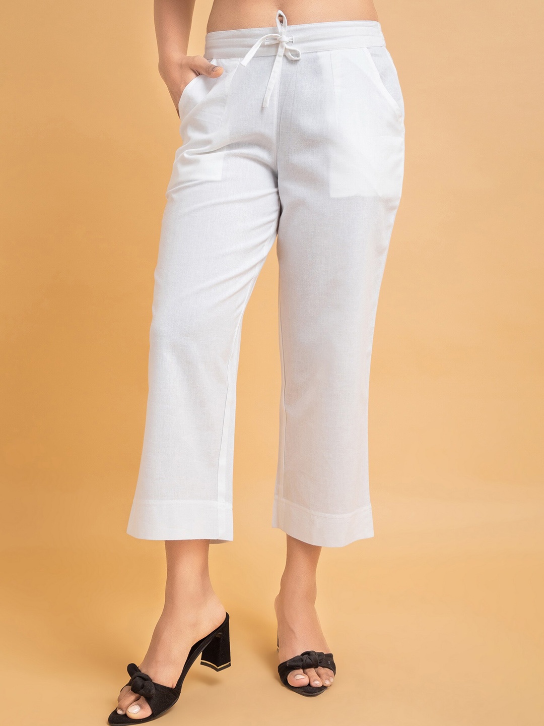 

SUTI Women Relaxed Straight Fit Cotton Cropped Culottes Trousers, White