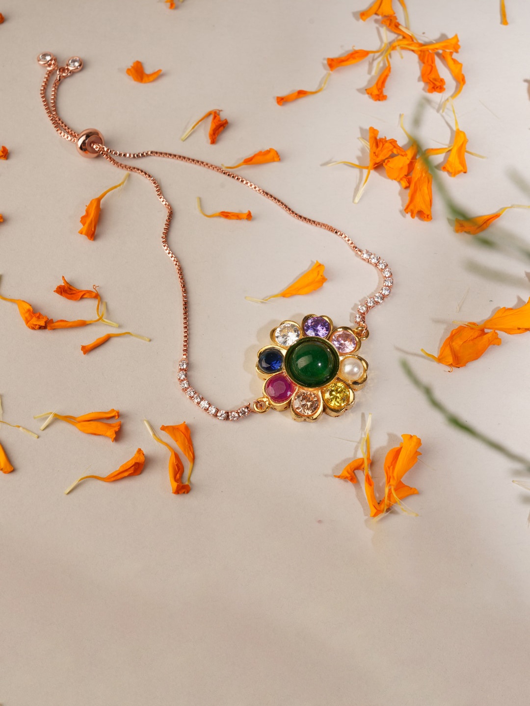 

AURAA TRENDS Women 22KT Gold-Plated Kundan Studded Rakhi