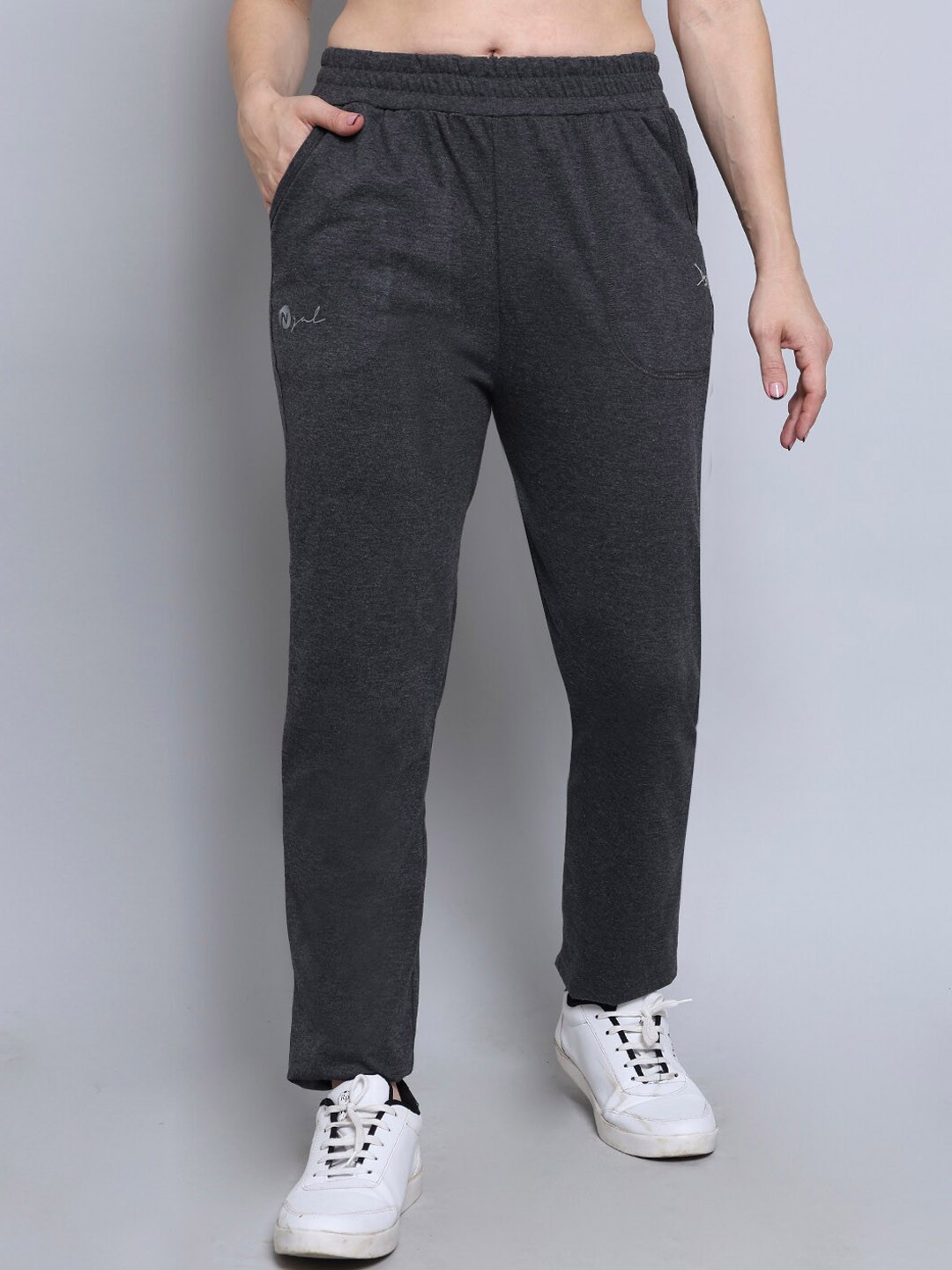 

N-Gal Women Mid-Rise Track Pants, Grey