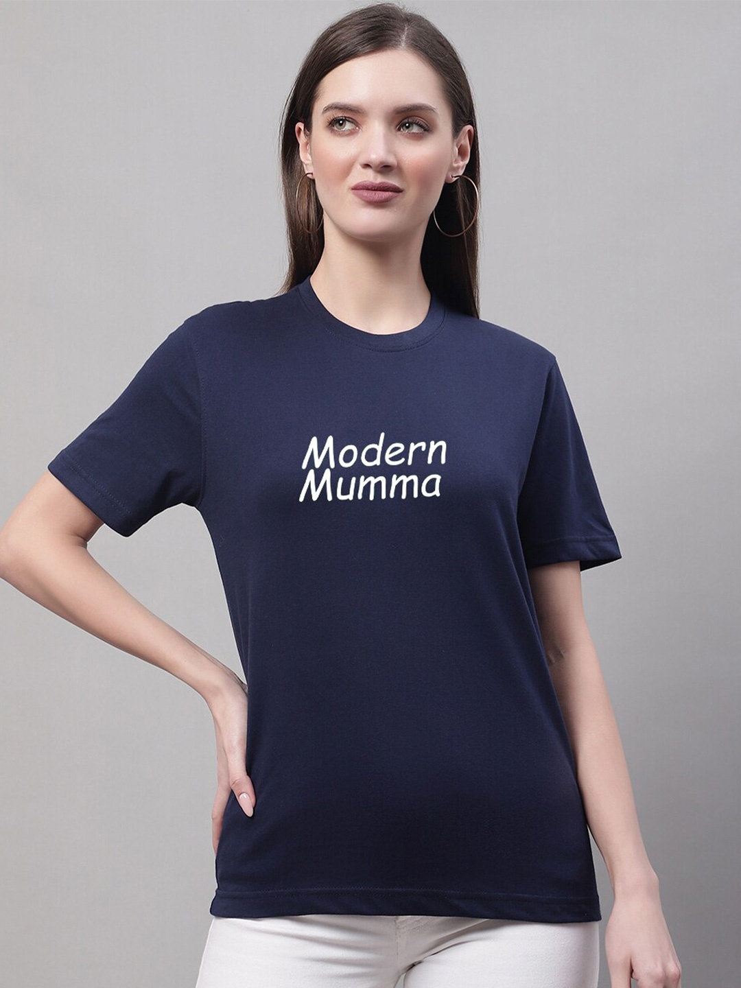 

borse lele Typography Printed Pure Cotton T-shirt, Navy blue