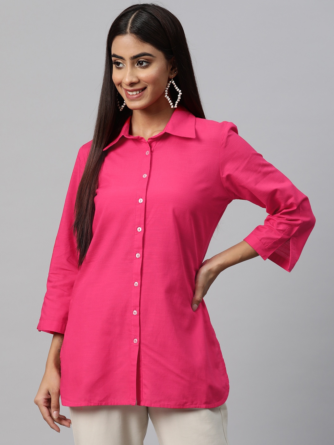 

Nayam By Lakshita Opaque Longline Casual Shirt, Pink