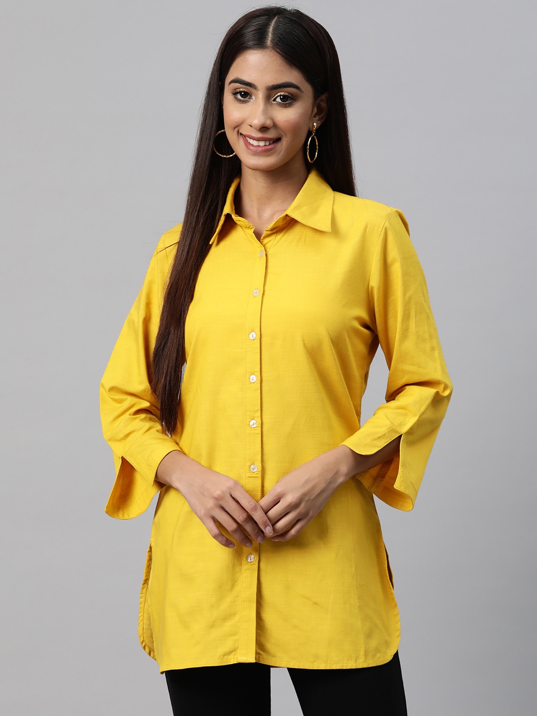 

Nayam By Lakshita Opaque Longline Casual Shirt, Yellow