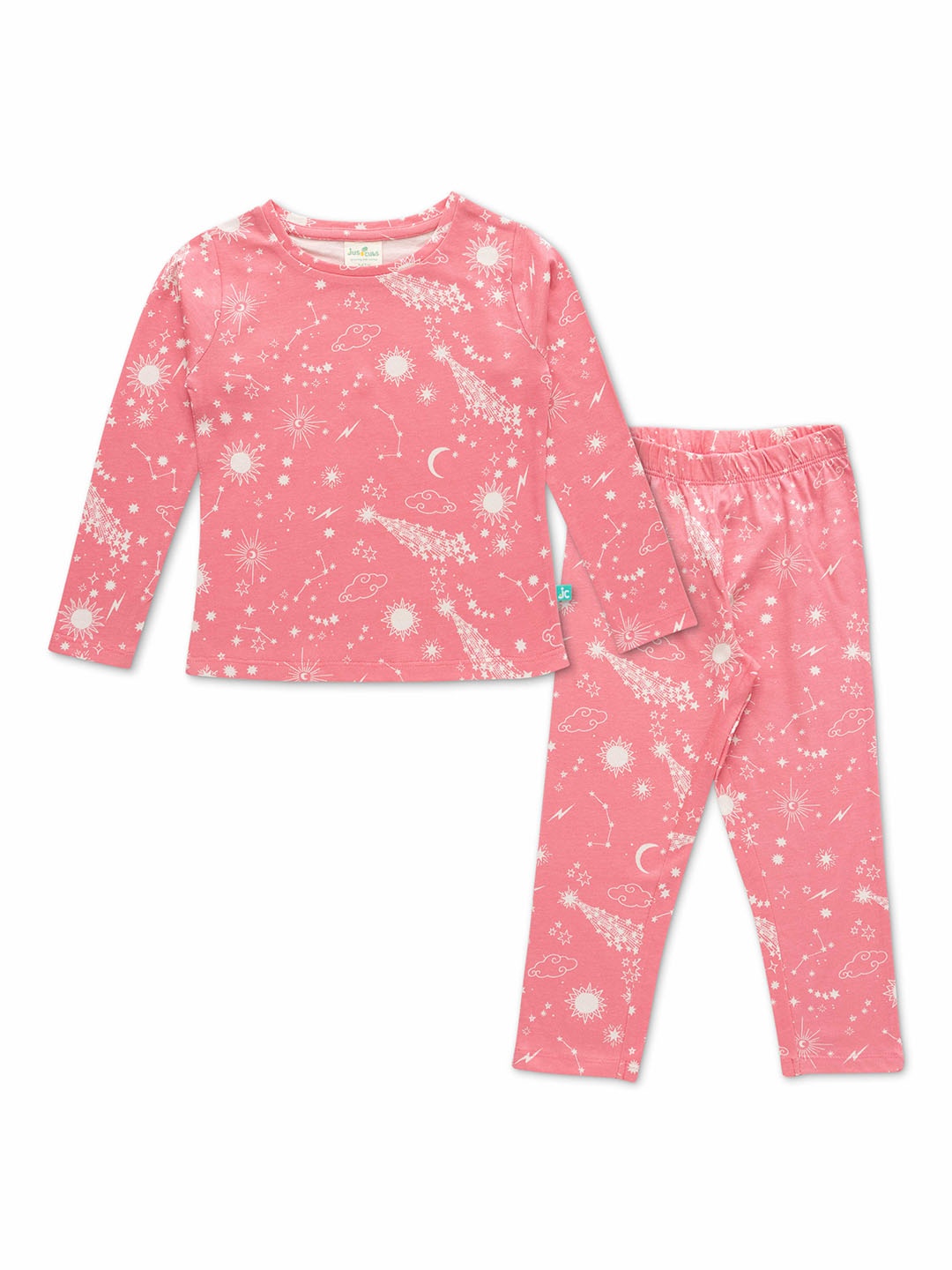 

JusCubs Girls Pink & White Printed Night suit