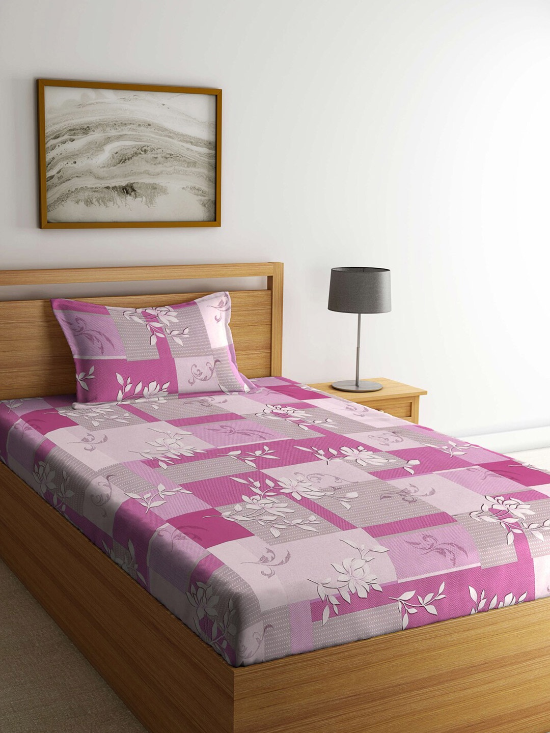 

KLOTTHE Purple & White Floral Pure Cotton 400 TC Single Bedsheet With 1 Pillow Cover