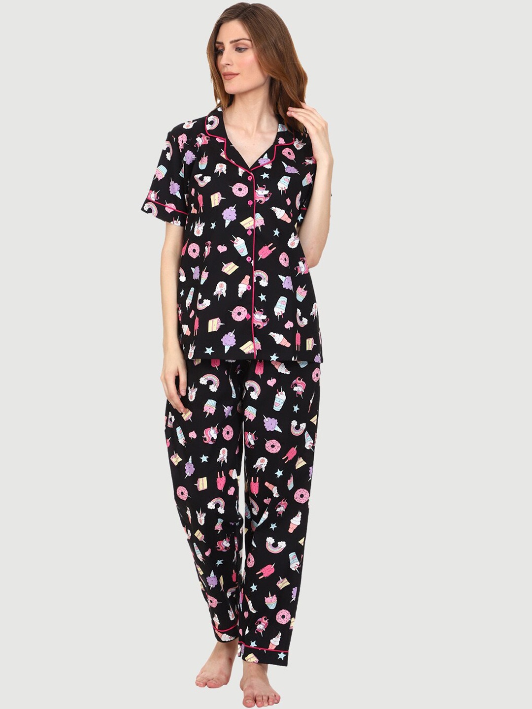 

Urban Komfort Graphic Printed Shirt With Pyjamas, Black