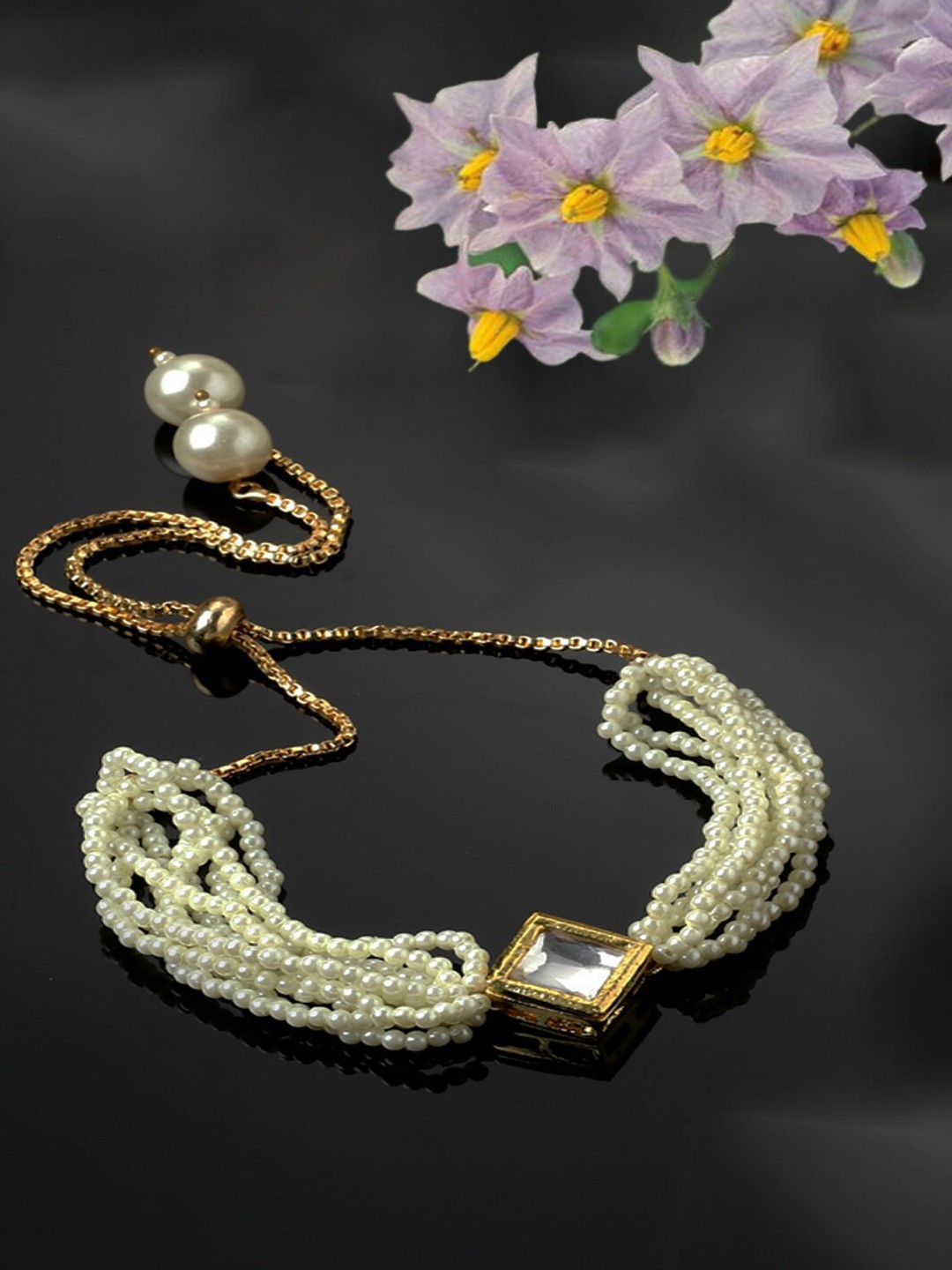 

DUGRISTYLE Gold-Plated Kundan Studded & Beaded Wraparound Adjustable Bracelet