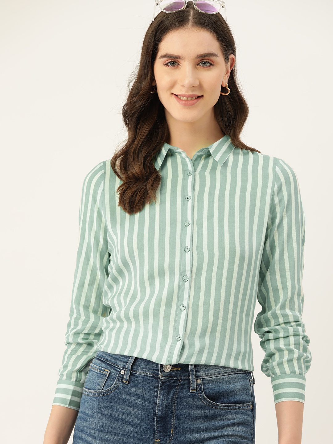 

Mast & Harbour Striped Casual Shirt, Green