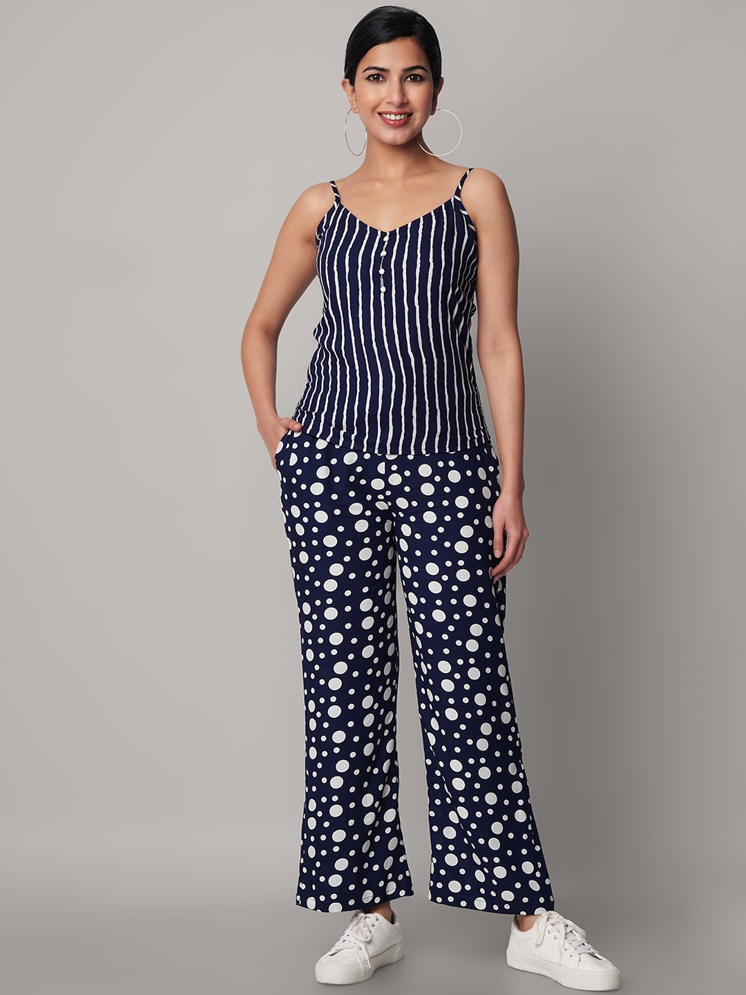 

God Bless Printed Sleeveless Top & Trousers, Navy blue