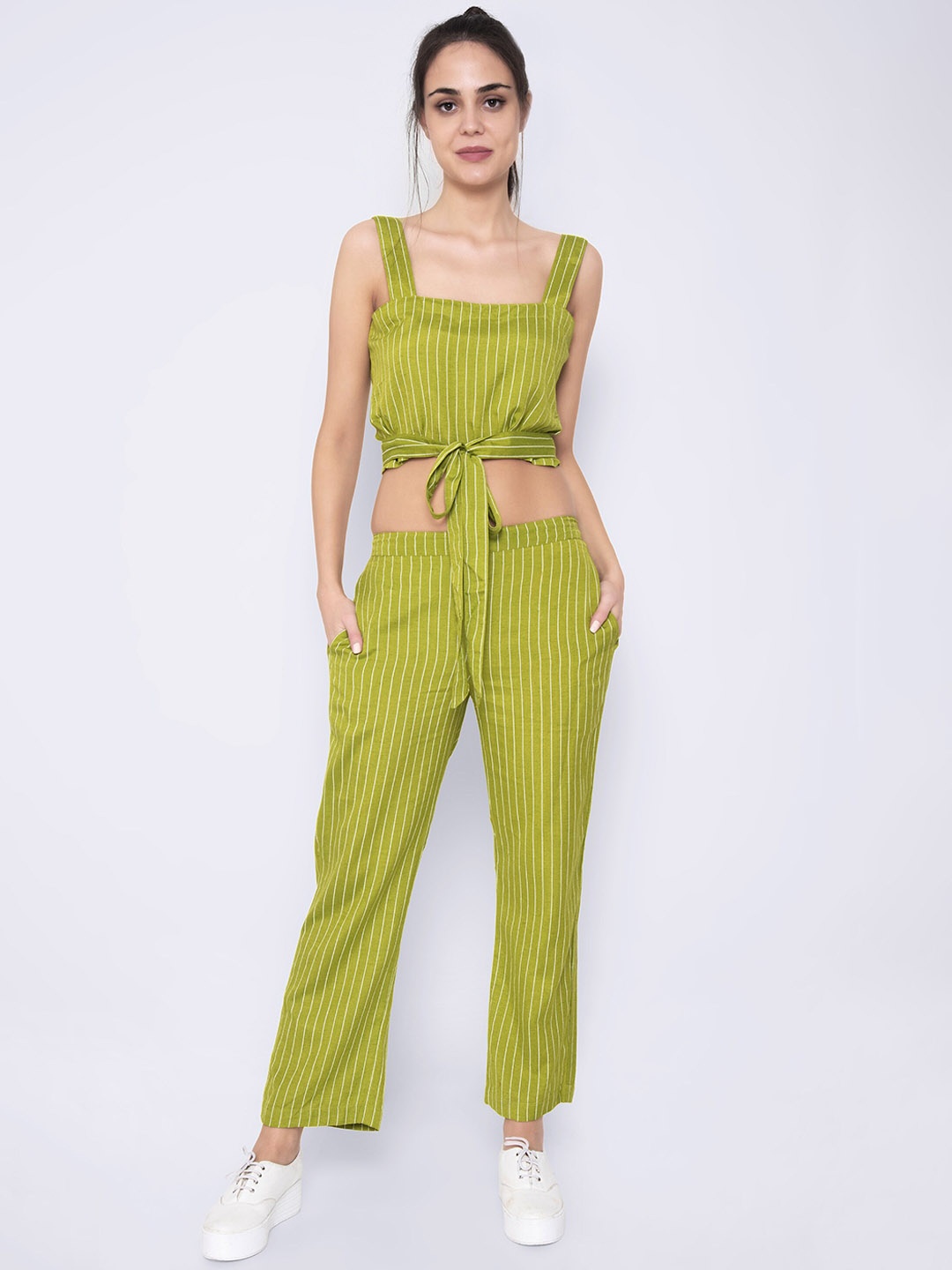 

God Bless Striped Top & Trousers Pure Cotton Co-Ords, Lime green