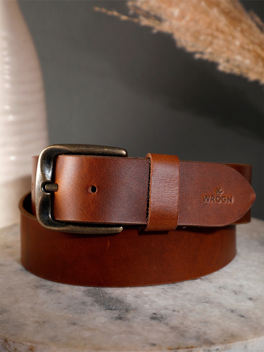 

WROGN Men Slim Leather Casual Belt, Brown