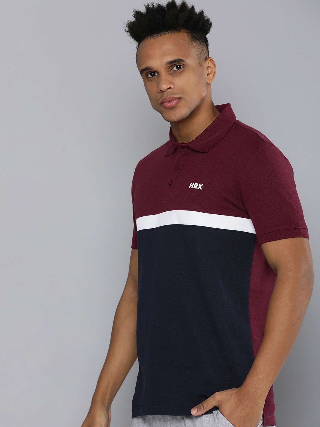 

HRX by Hrithik Roshan Colourblocked Polo Collar T-shirt, Maroon