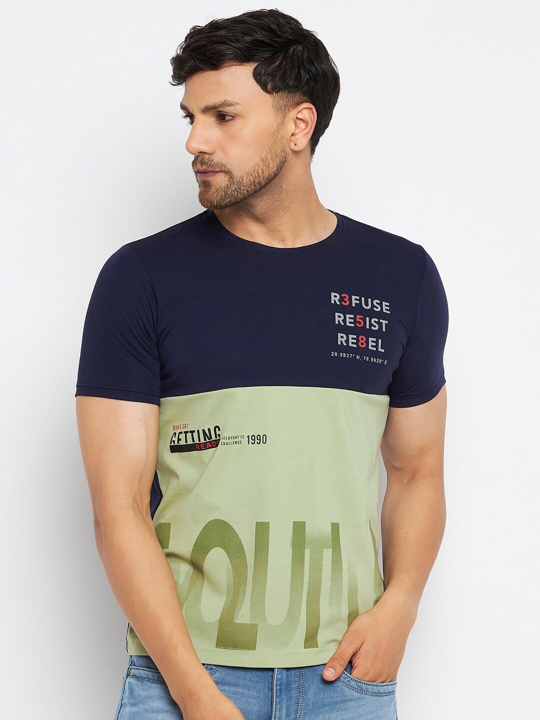 

Duke Colourblocked Slim Fit Cotton T-shirt, Navy blue