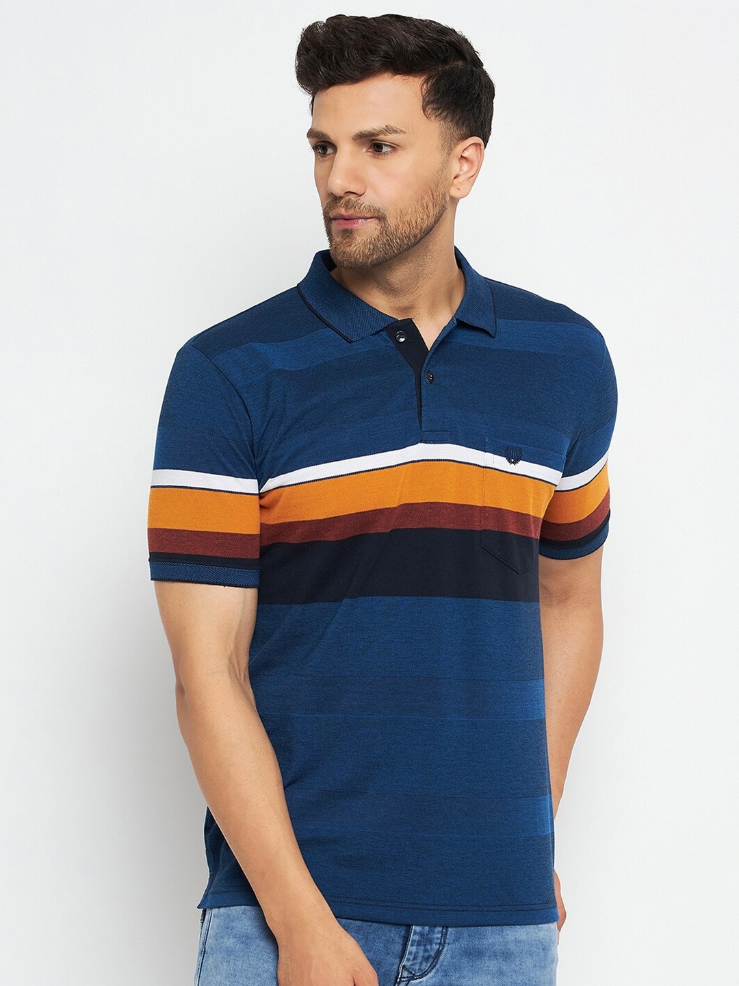 

Duke Striped Polo Collar Cotton T-shirt, Multi