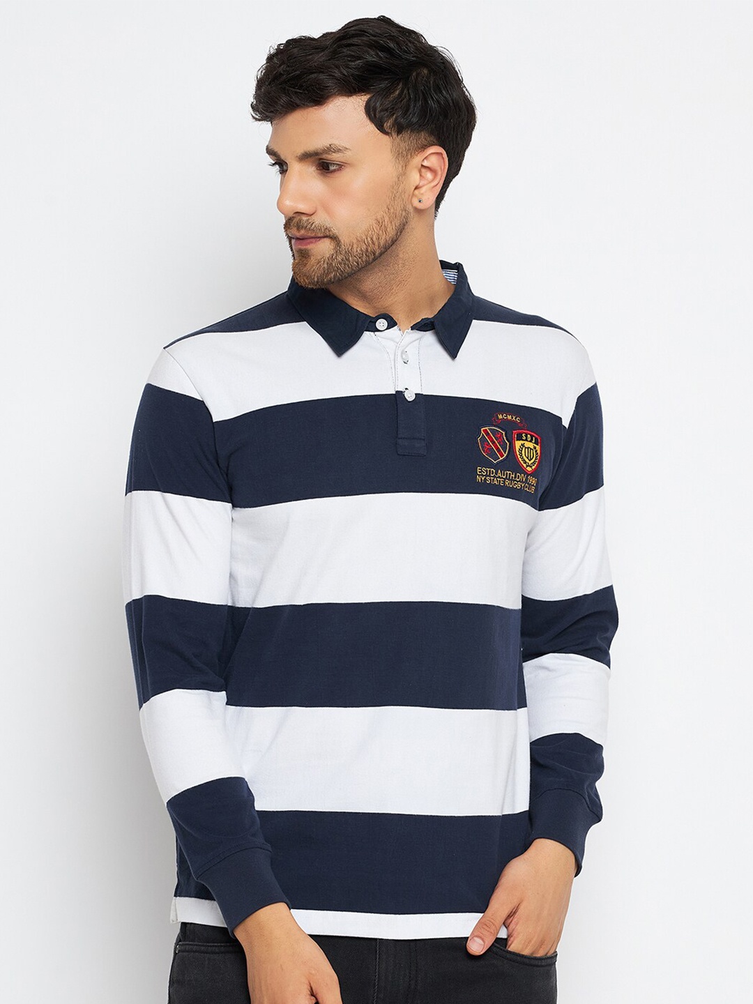 

Duke Striped Polo Collar Cotton Slim Fit T-shirt, Blue