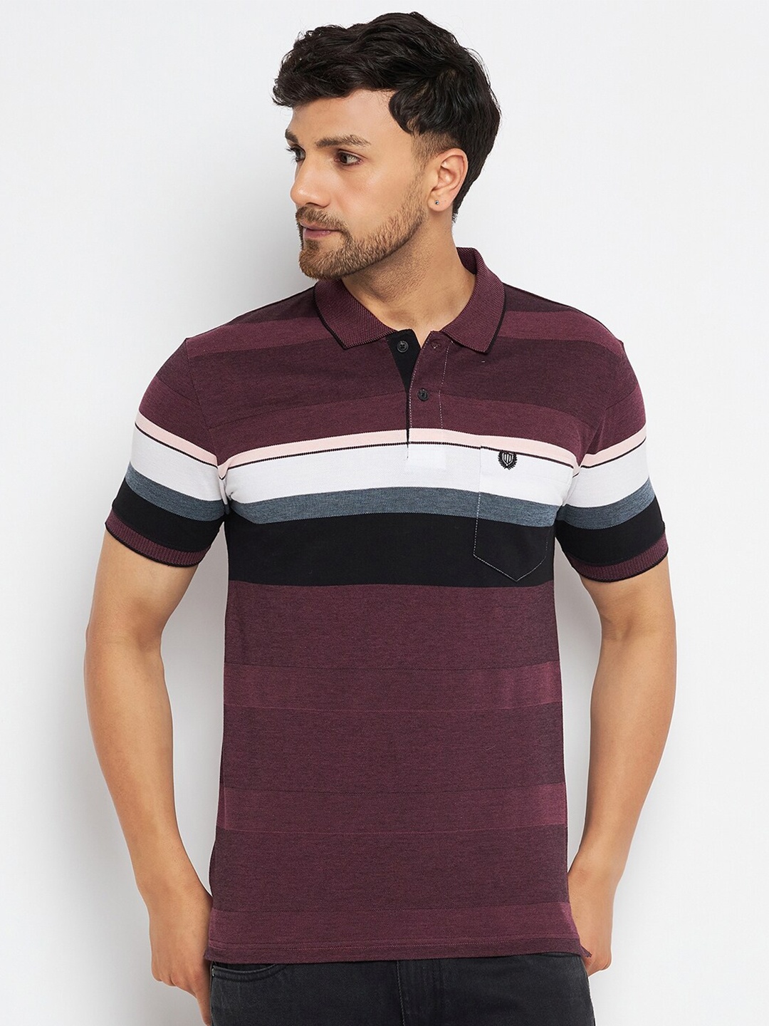 

Duke Striped Polo Collar Cotton T-shirt, Multi