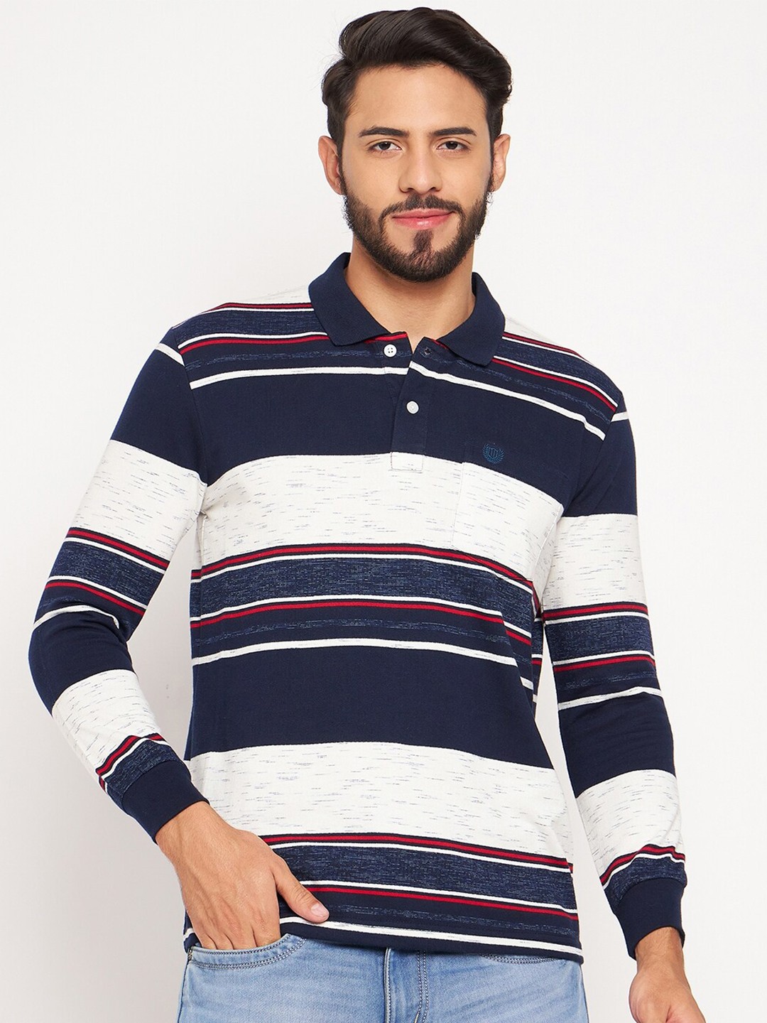 

Duke Striped Polo Collar Cotton T-shirt, Multi