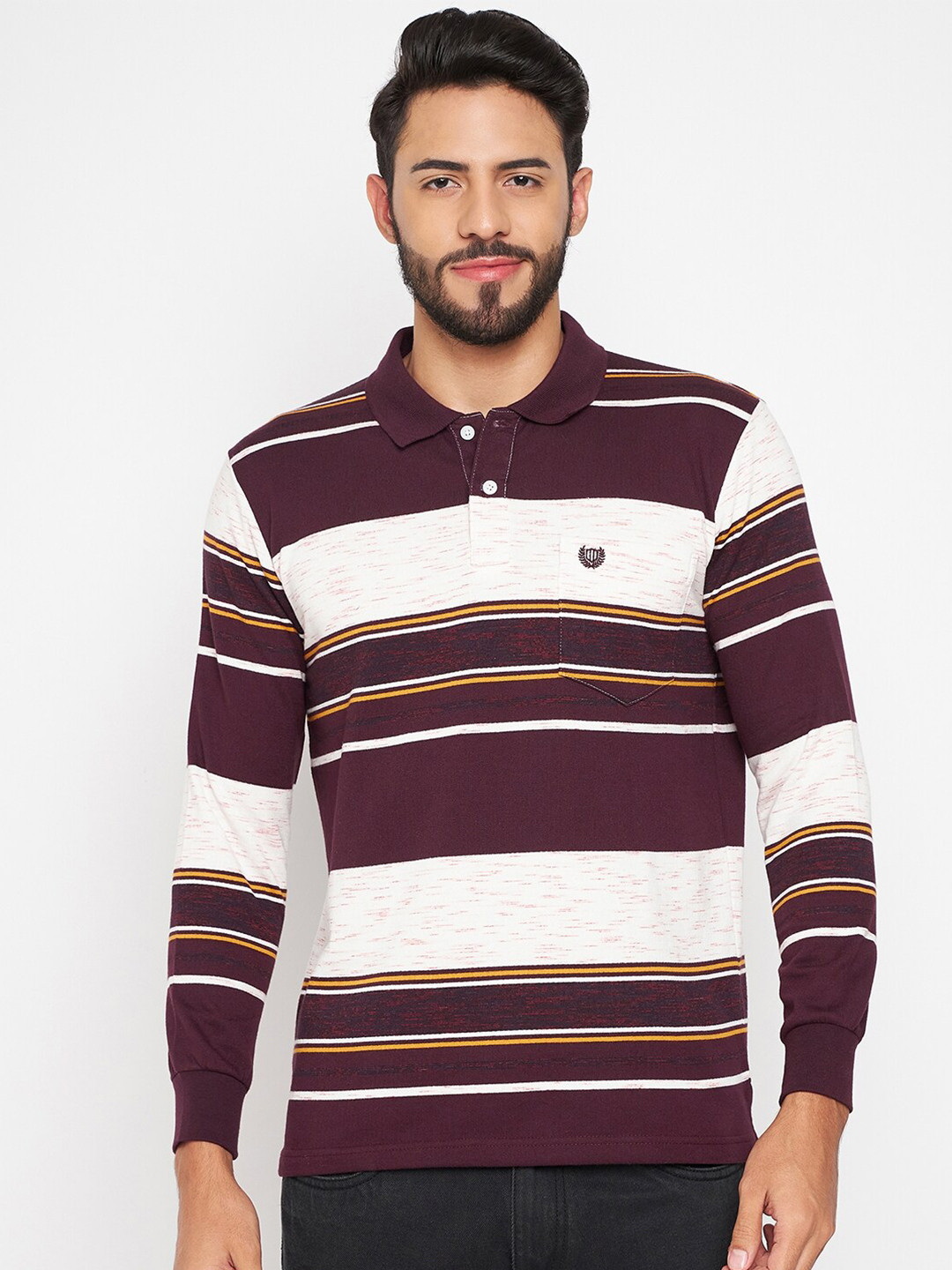 

Duke Striped Polo Collar Cotton T-shirt, Multi