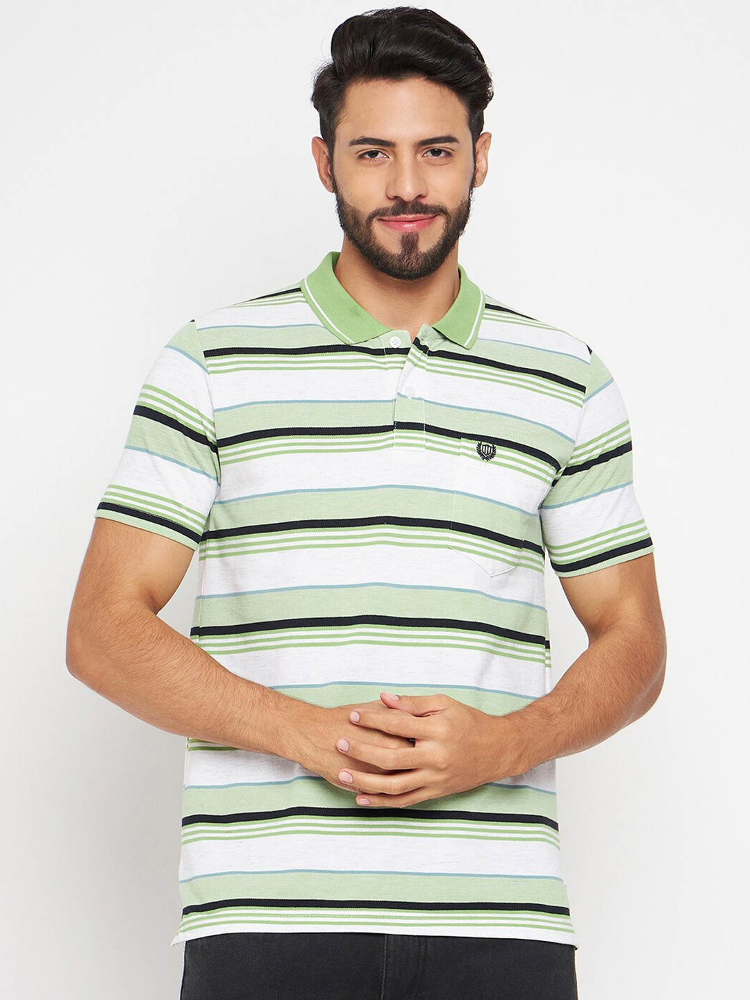 

Duke Stripes Striped Polo Collar Cotton Regular Fit T-shirt, Green