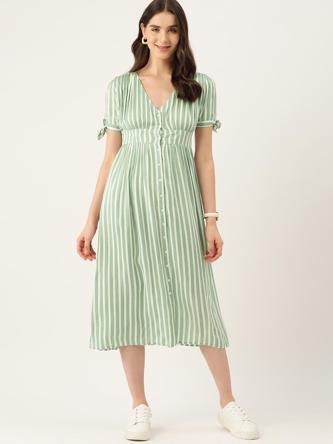 

Mast & Harbour Striped Fit & Flare Midi Dress, Green