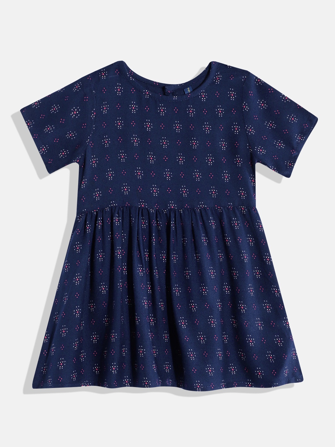 

YK Navy Abstract Print Fit & Flare Dress, Navy blue