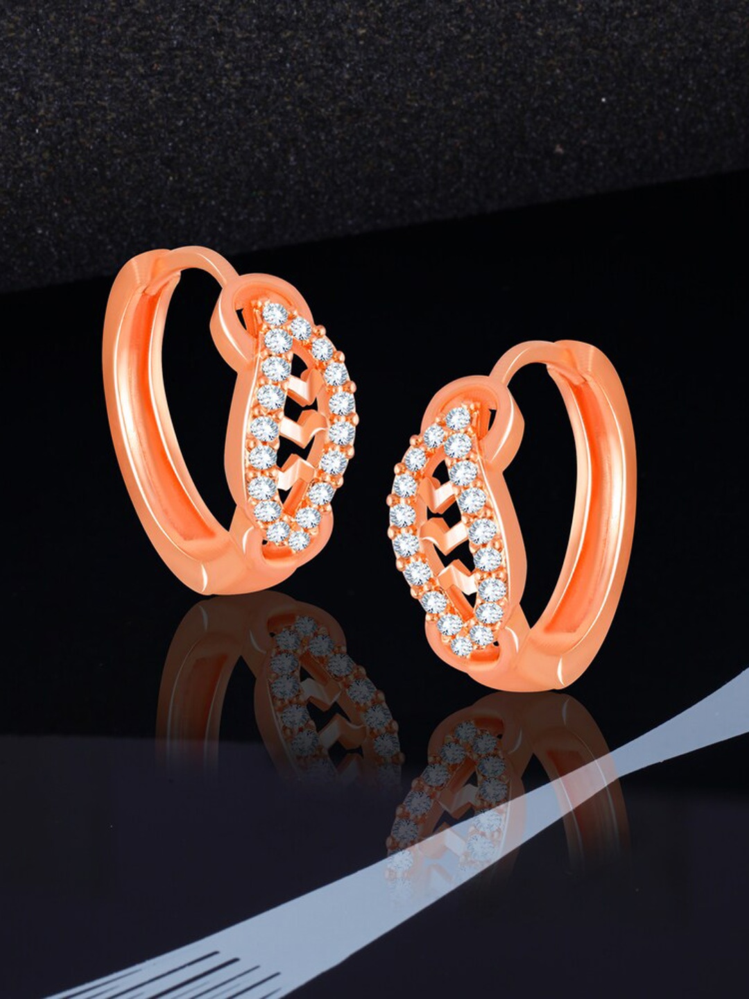 

MEENAZ Rose Gold Plated American Diamond Hoop Earrings