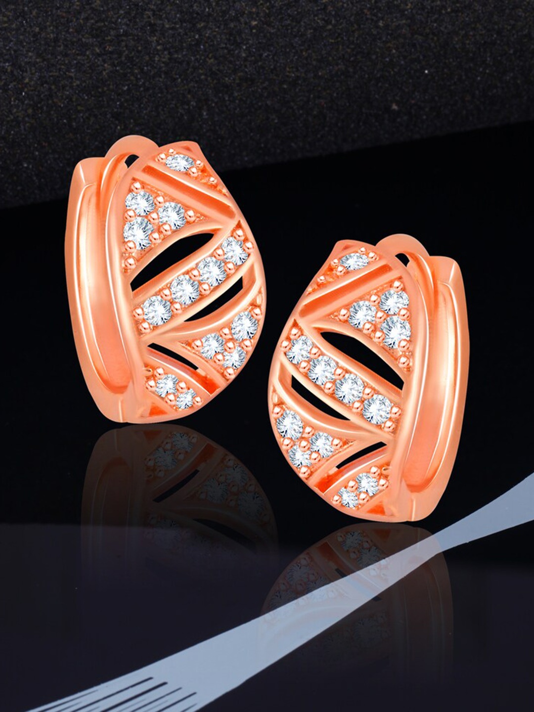 

MEENAZ Rose Gold Plated American Diamond Hoop Earrings