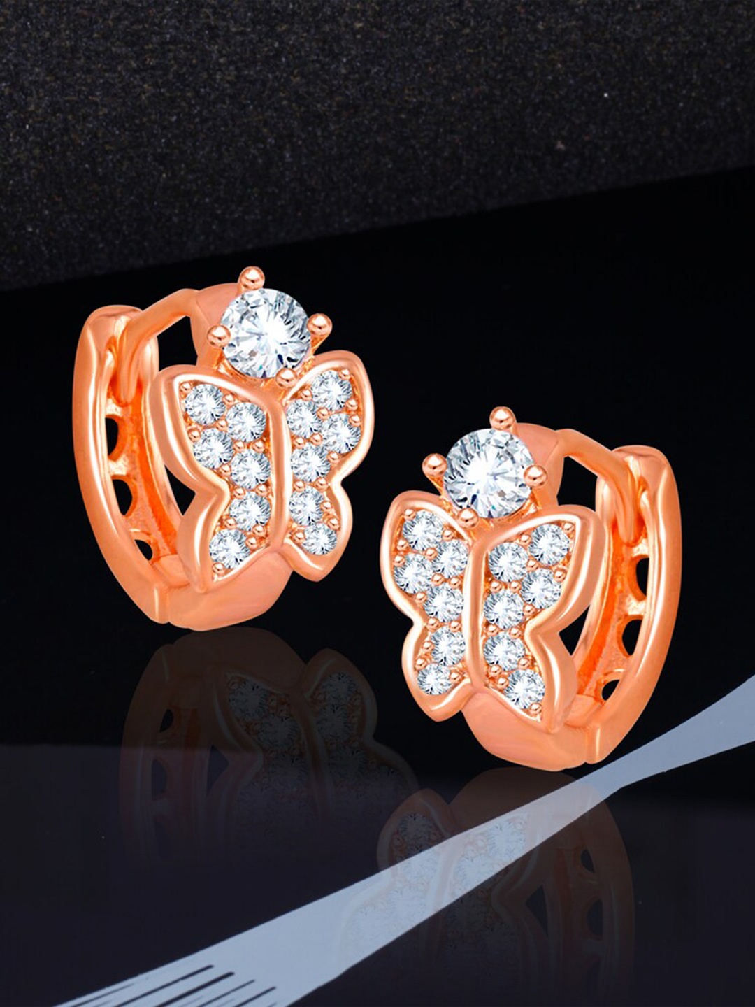 

MEENAZ Rose Gold Plated American Diamond Hoop Earrings