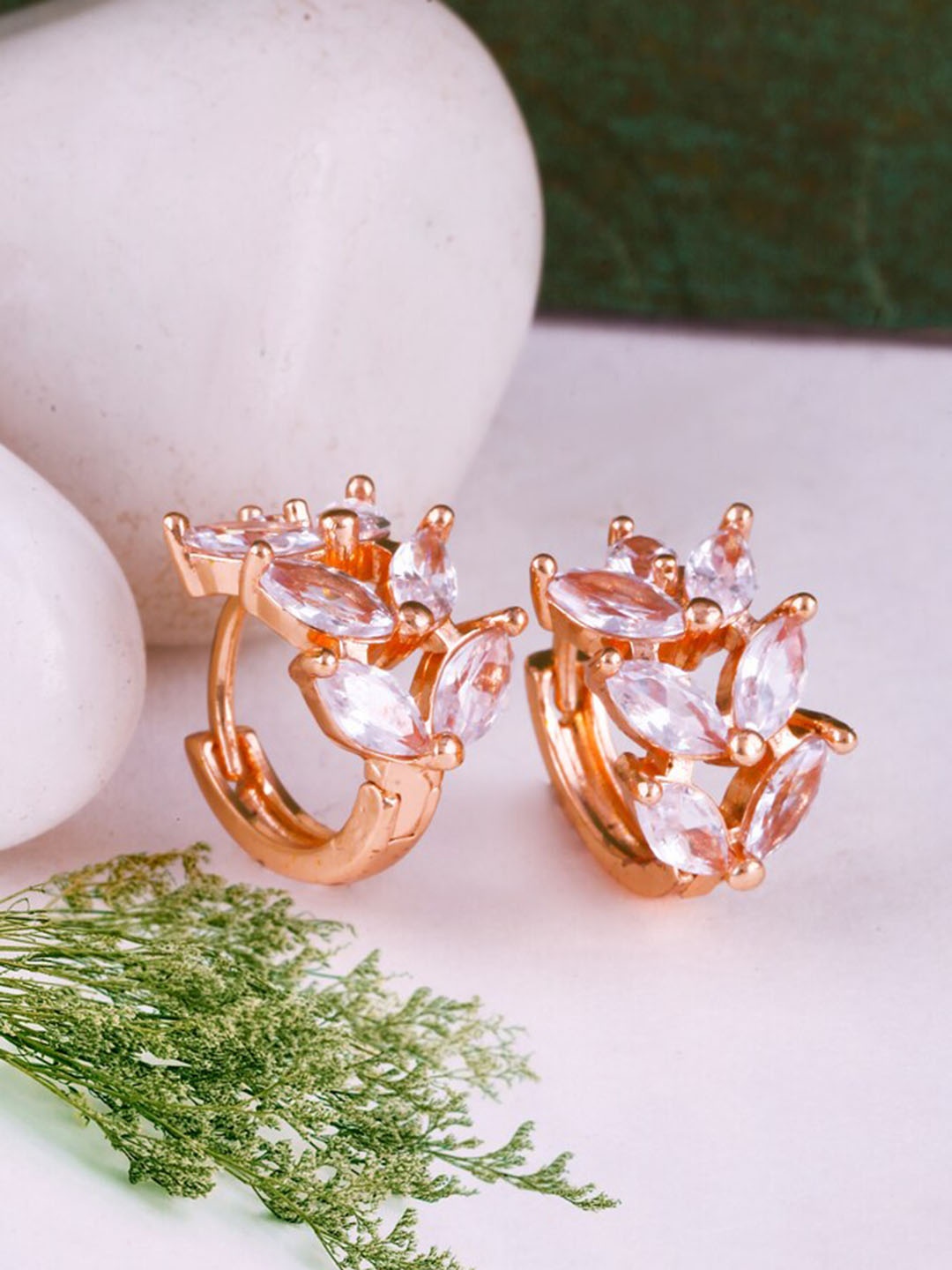 

MEENAZ Rose Gold Plated American Diamond Hoop Earrings