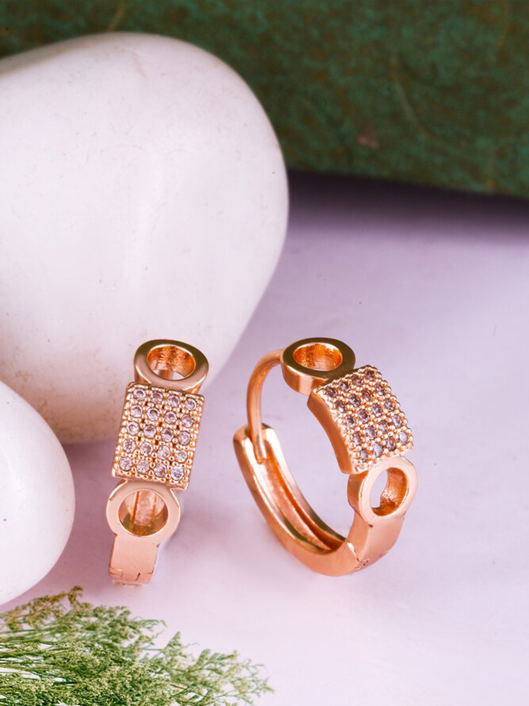 

MEENAZ Rose Gold Plated American Diamond Hoop Earrings