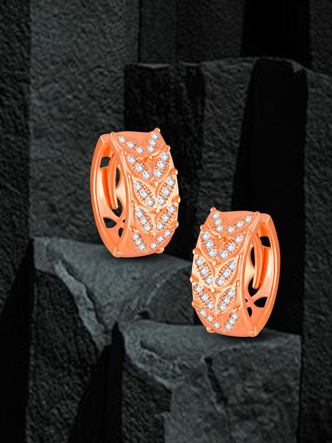 

MEENAZ Rose Gold-Plated American Diamond-Studded Circular Hoop Earrings