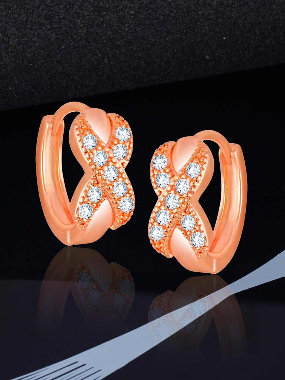 

MEENAZ Rose Gold-Plated Diamond Shaped Hoop Earrings