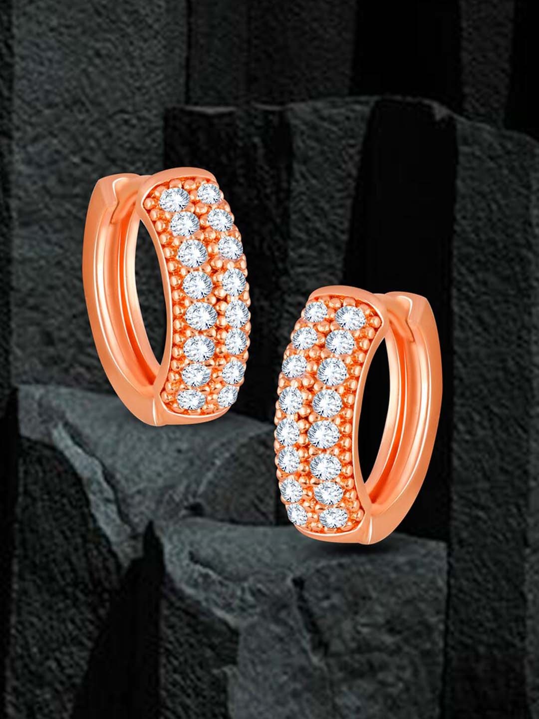 

MEENAZ Rose Gold Plated American Diamond Hoop Earrings