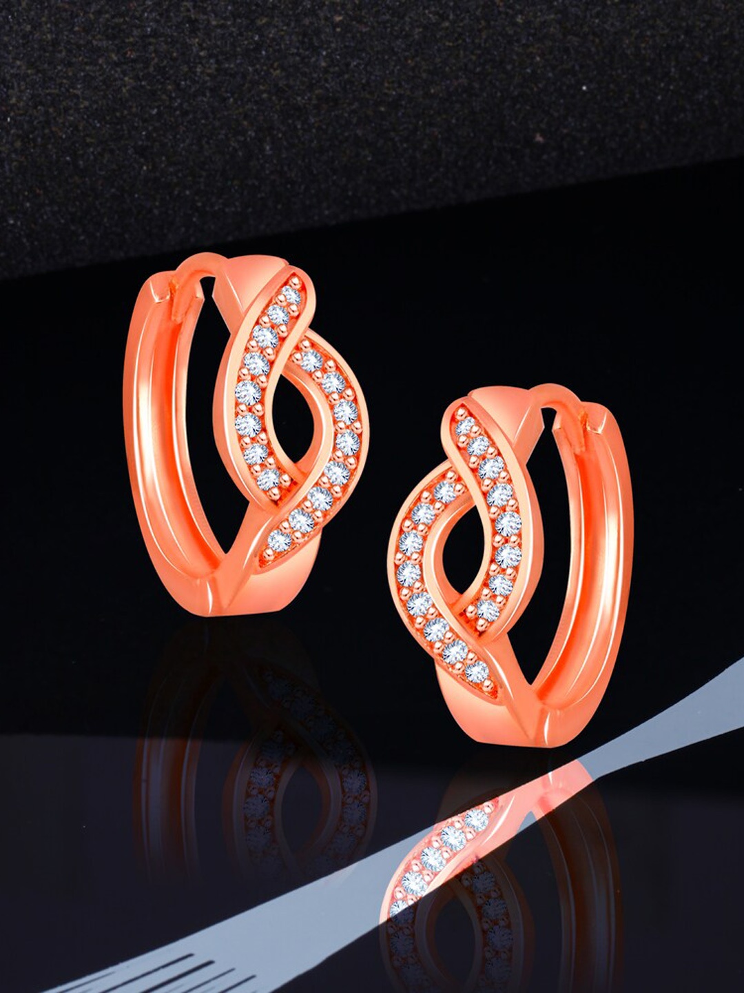 

MEENAZ Rose Gold-Plated Diamond Shaped Hoop Earrings