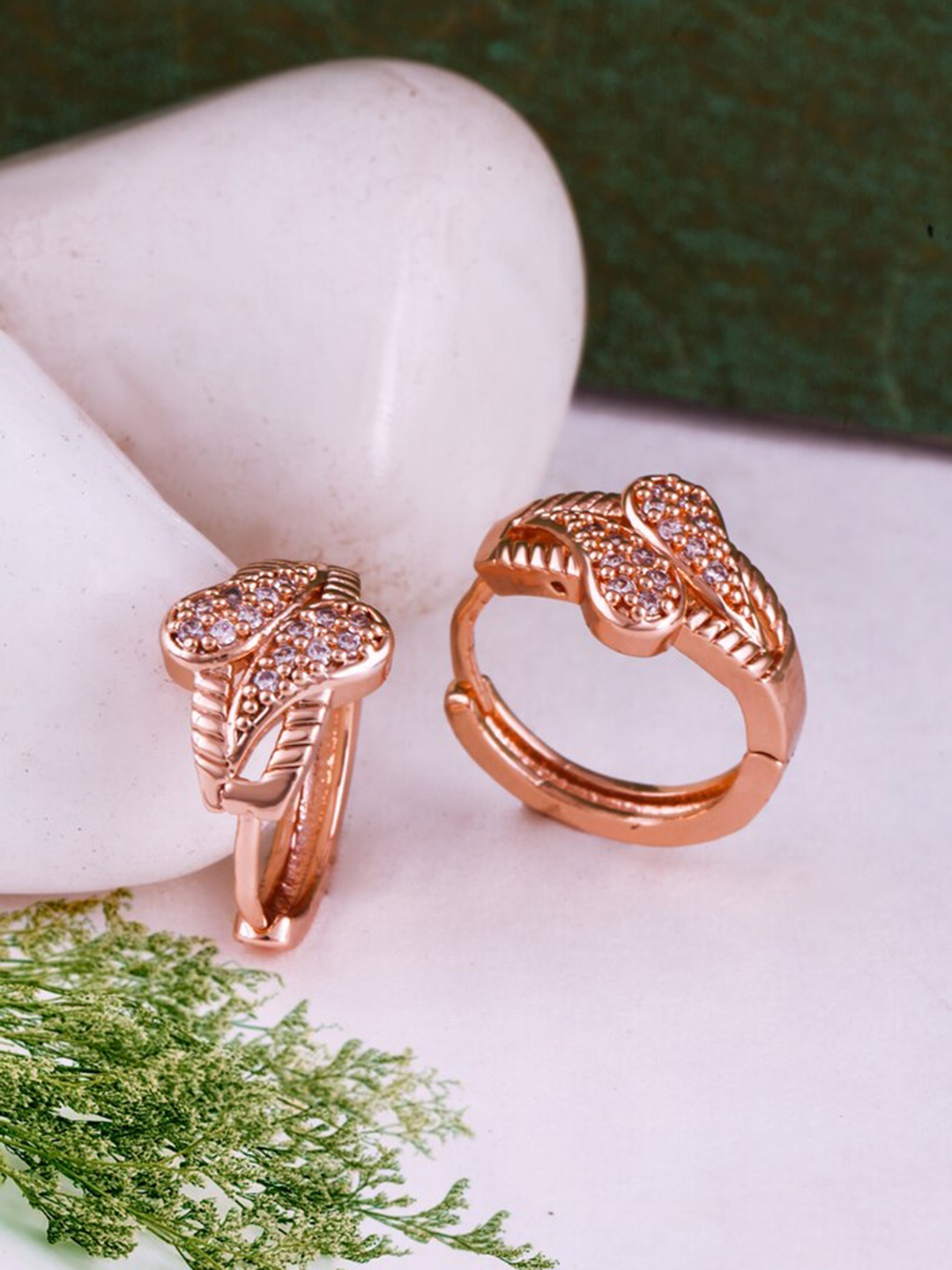 

MEENAZ Rose Gold-Plated Diamond Shaped Hoop Earrings