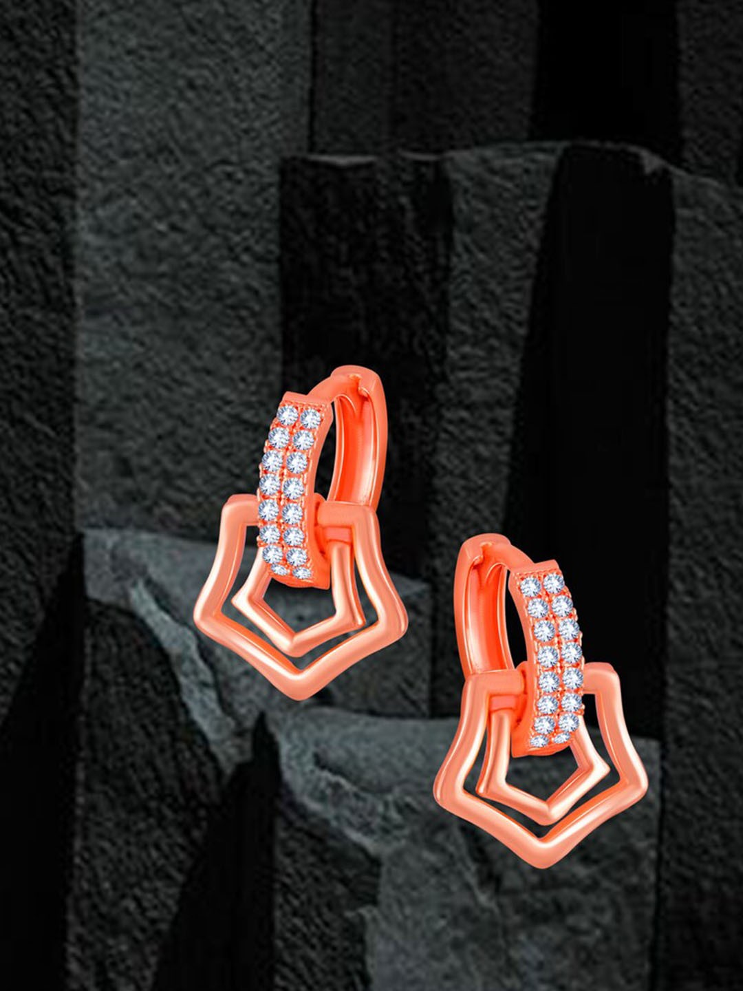 

MEENAZ Rose Gold-Plated American Diamond-Studded Floral Hoop Earrings