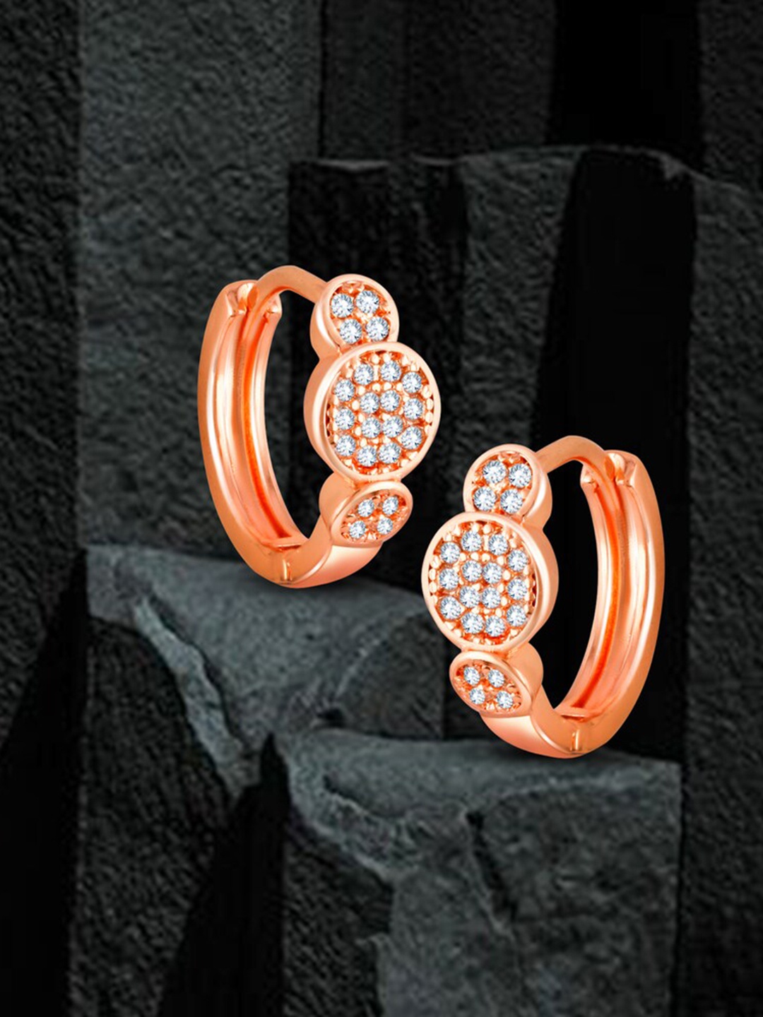 

MEENAZ Rose Gold-Plated American Diamond-Studded Hoop Earrings