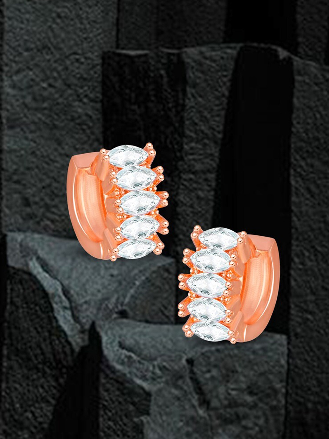

MEENAZ Rose Gold-Plated American Diamond-Studded Hoop Earrings