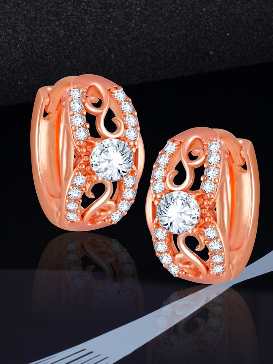 

MEENAZ Rose Gold-Plated American Diamond-Studded Circular Hoop Earrings