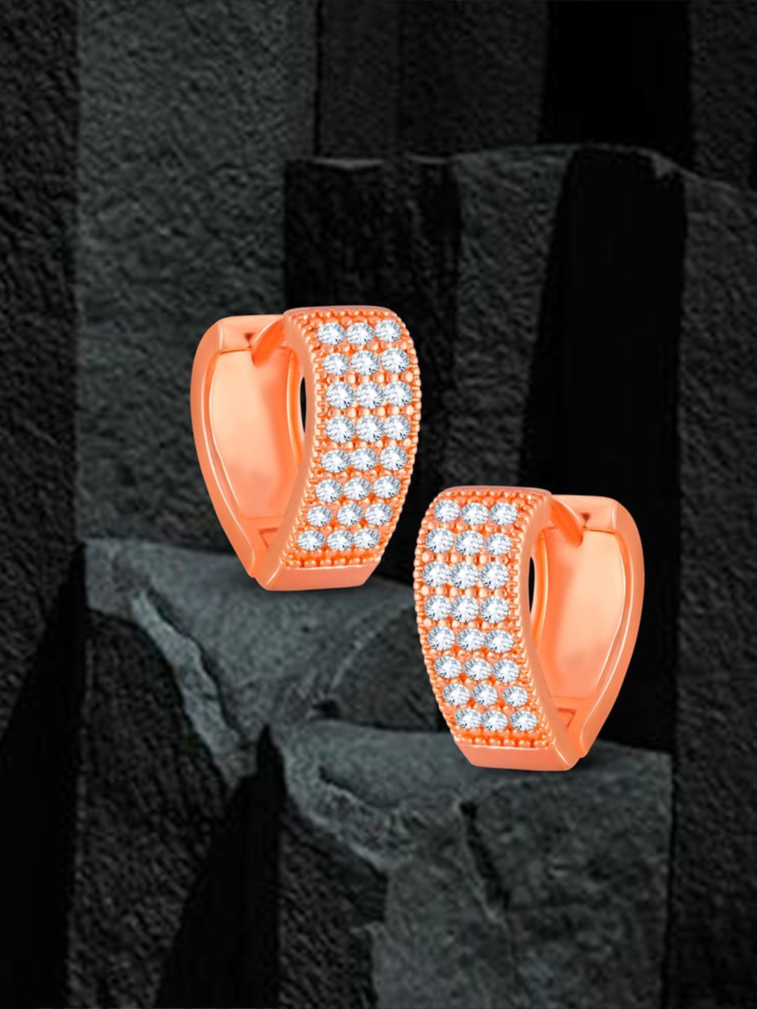 

MEENAZ Rose Gold Plated American Diamond Studded Hoop Earrings