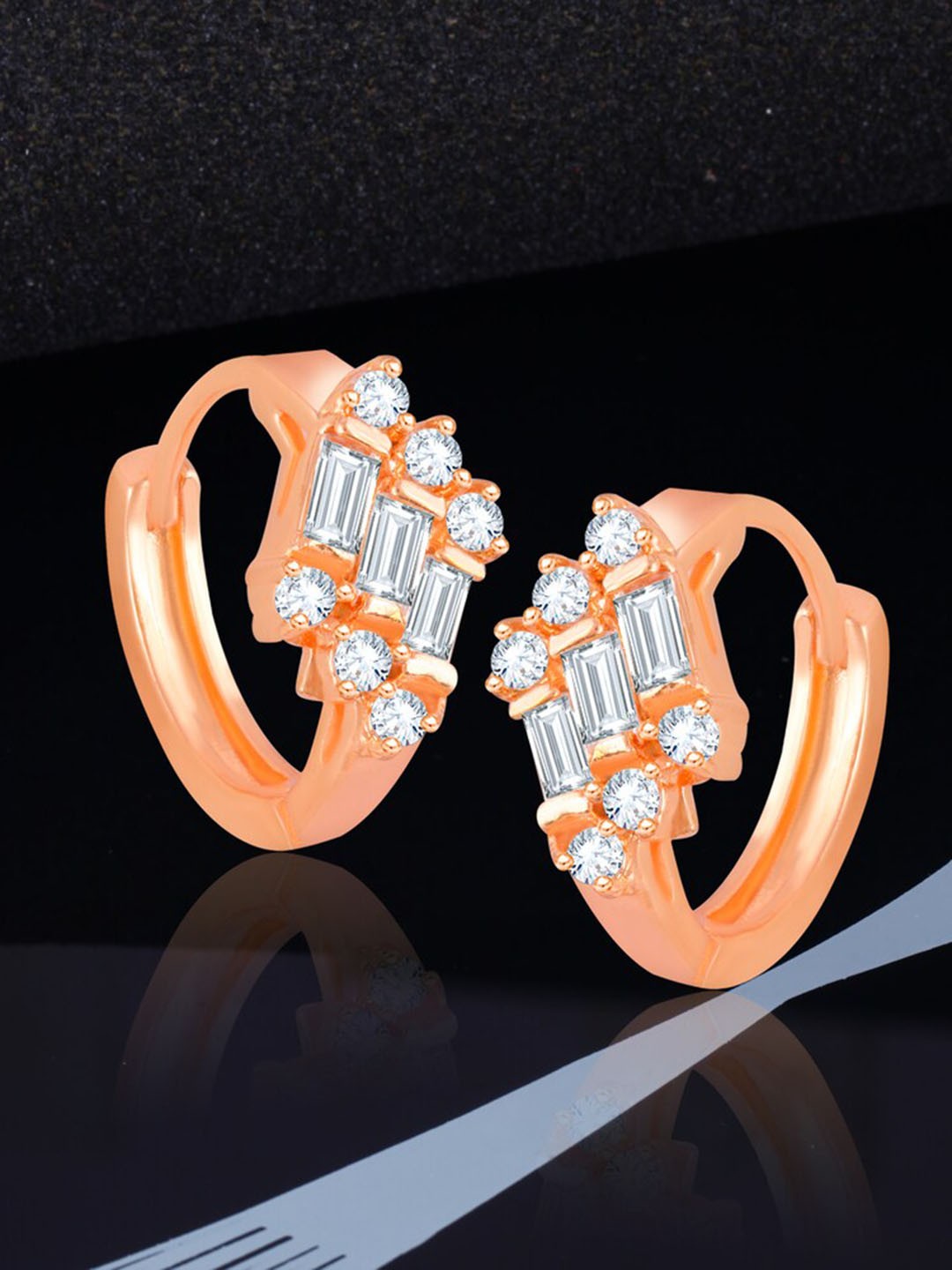 

MEENAZ Rose Gold-Plated American Diamond-Studded Circular Hoop Earrings