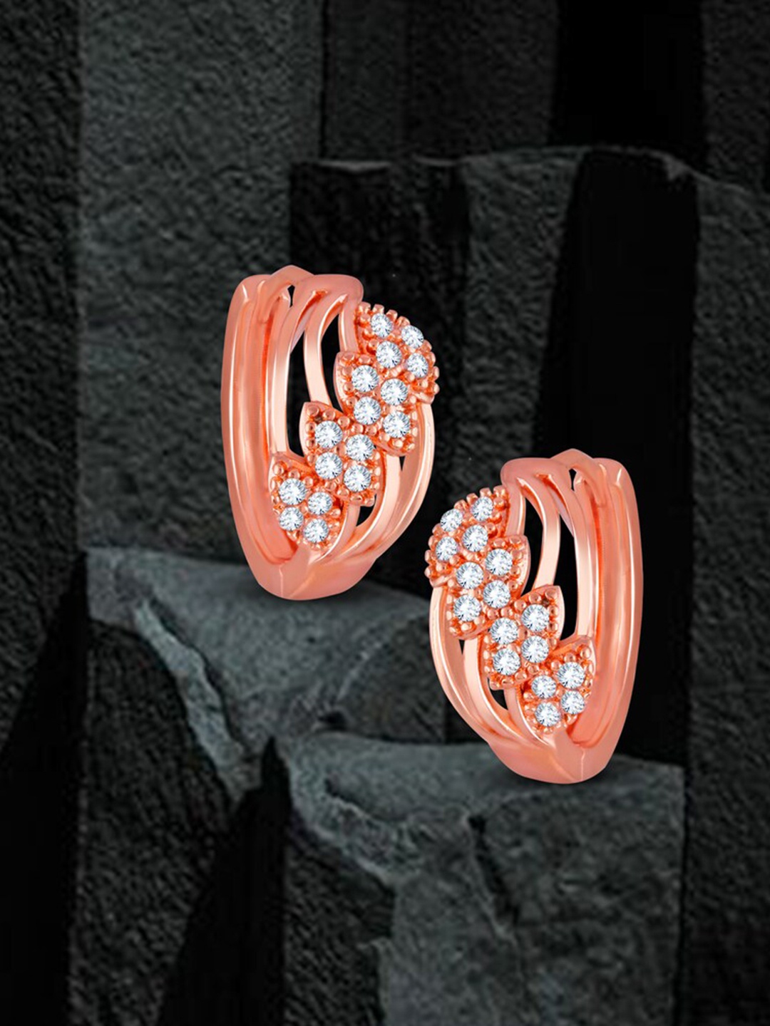 

MEENAZ Rose Gold-Plated American Diamond-Studded Hoop Earrings