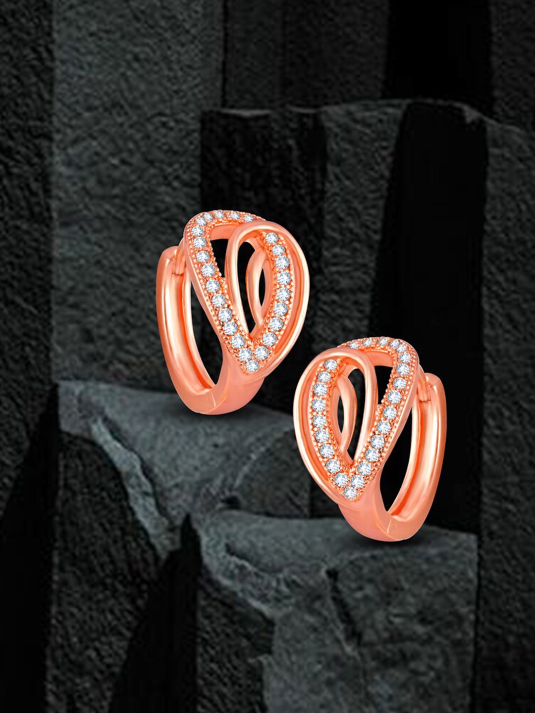 

MEENAZ Rose Gold Plated American Diamond Studded Hoop Earrings