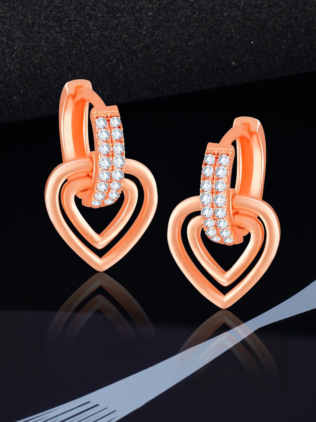 

MEENAZ Rose Gold Plated American Diamond Studded Hoop Earrings
